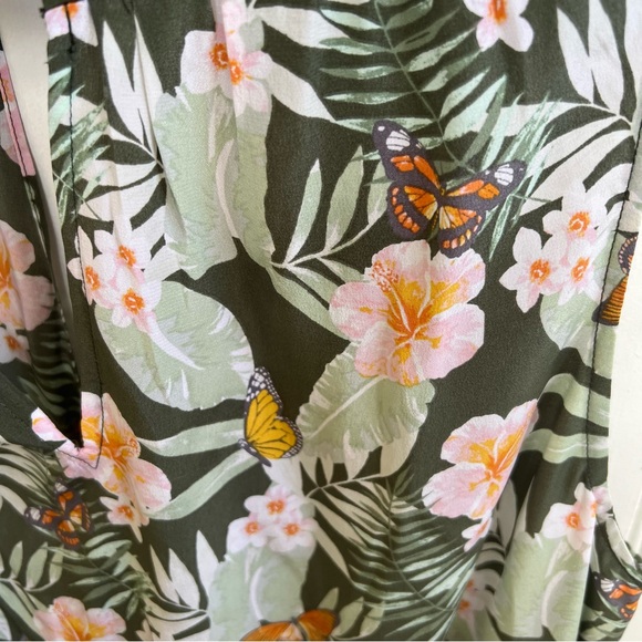 Joie Sabera Silk Dress Women’s Size Large Green Tropical Floral Butterfly Print - Picture 5 of 6